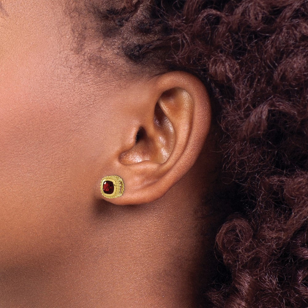 10K Yellow Gold Cushion Garnet Earrings