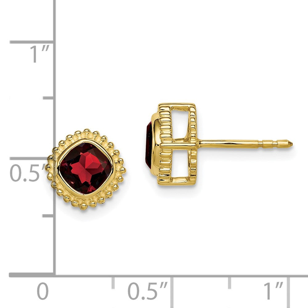 10K Yellow Gold Cushion Garnet Earrings