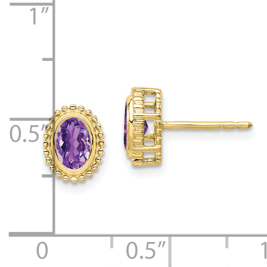 10K Yellow Gold Oval Amethyst Post Earrings