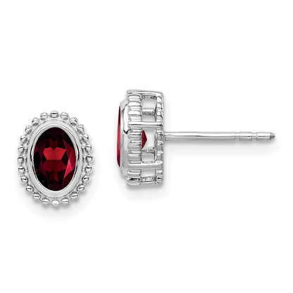 10K White Gold Oval Garnet Post Earrings