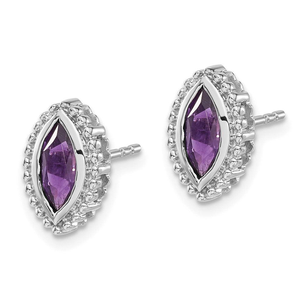 14k White Gold Marquise Amethyst Post Earrings