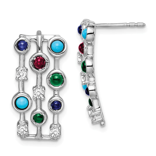 14k White Gold Gemstone and Turquoise Earrings