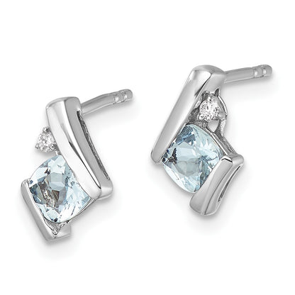 10K White Gold Cushion Aquamarine And Diamond Earrings