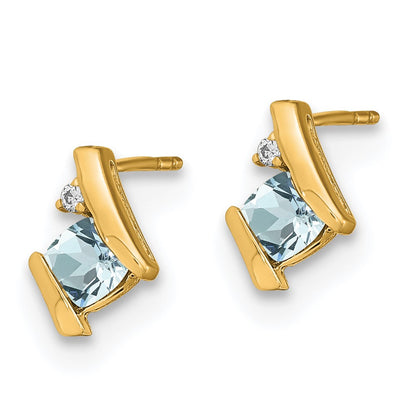 10K Yellow Gold Cushion Aquamarine And Diamond Earrings