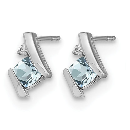 14K White Gold Cushion Aquamarine and Diamond Earrings