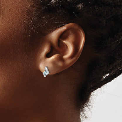 14K White Gold Cushion Aquamarine and Diamond Earrings