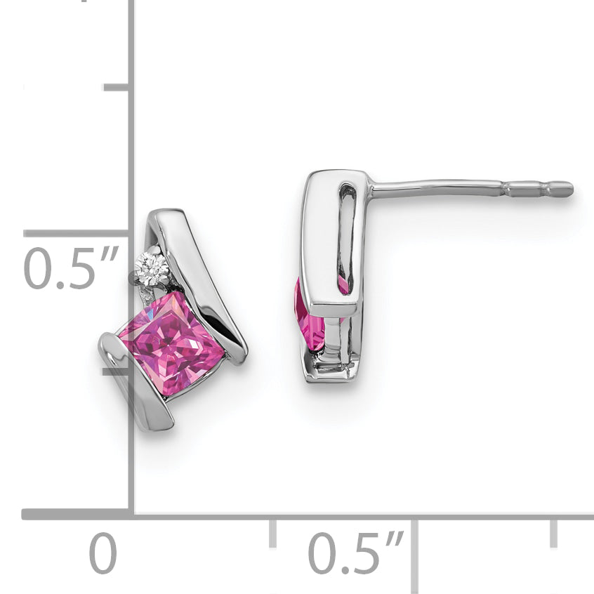 10K White Gold Cushion Cr. Pink Sapphire And Diamond Earrings