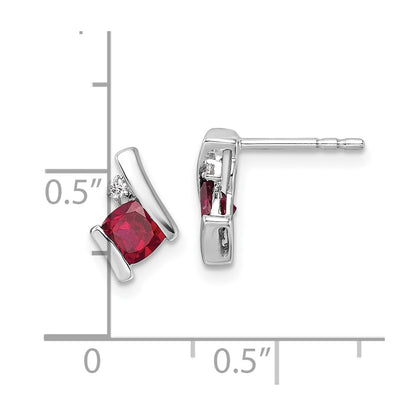 10K White Gold Cushion Cr. Ruby And Diamond Earrings