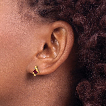 10K Yellow Gold Cushion Cr. Ruby And Diamond Earrings