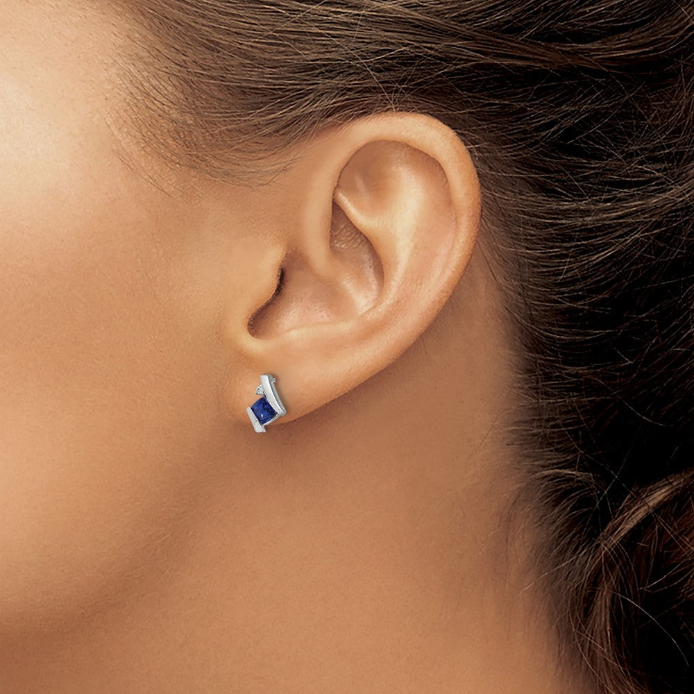 10K White Gold Cushion Cr. Sapphire And Diamond Earrings