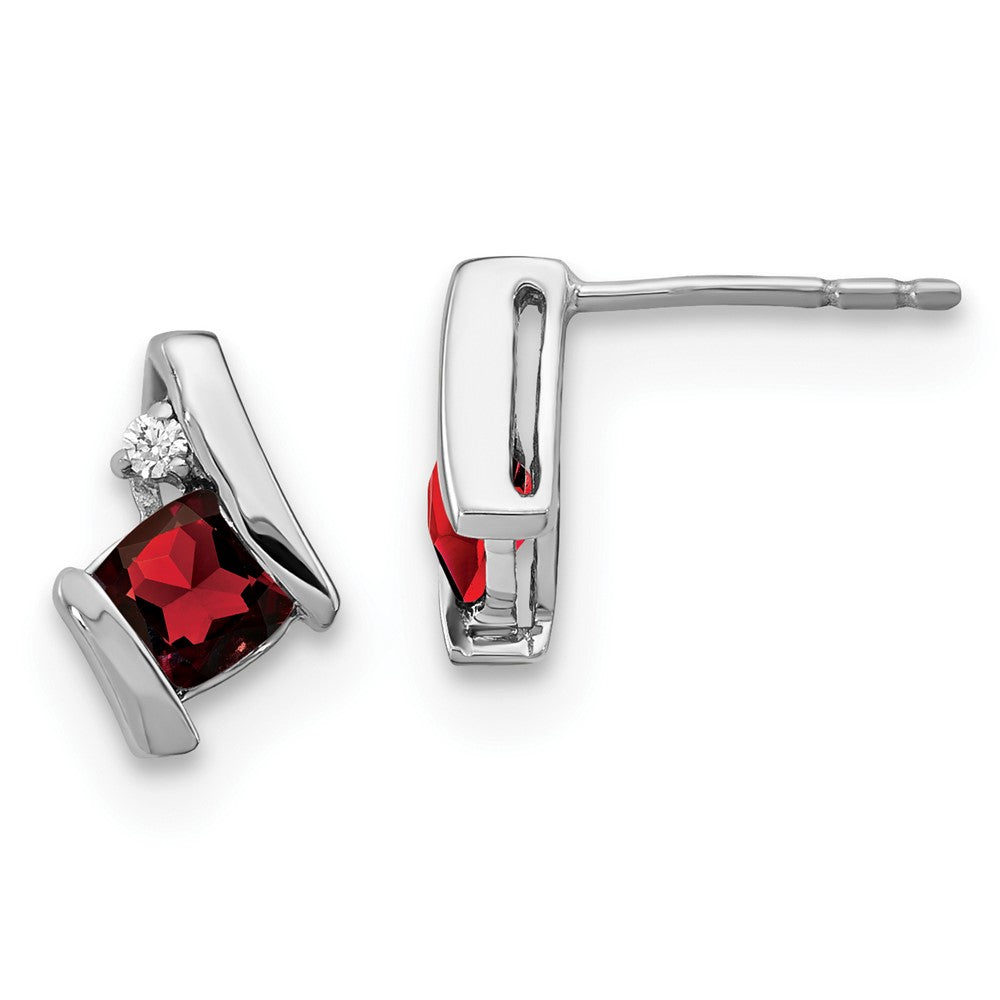 10K White Gold Cushion Garnet And Diamond Earrings