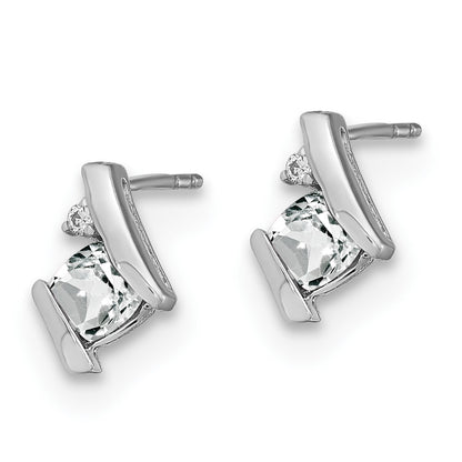 10K White Gold Cushion Topaz And Diamond Earrings