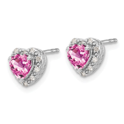 Pure Serenity 14k White Gold 1/10 Ct. Lab Grown Diamond VS/SI+ G+ and Heart Lab Created Pink Sapphire Post Earrings