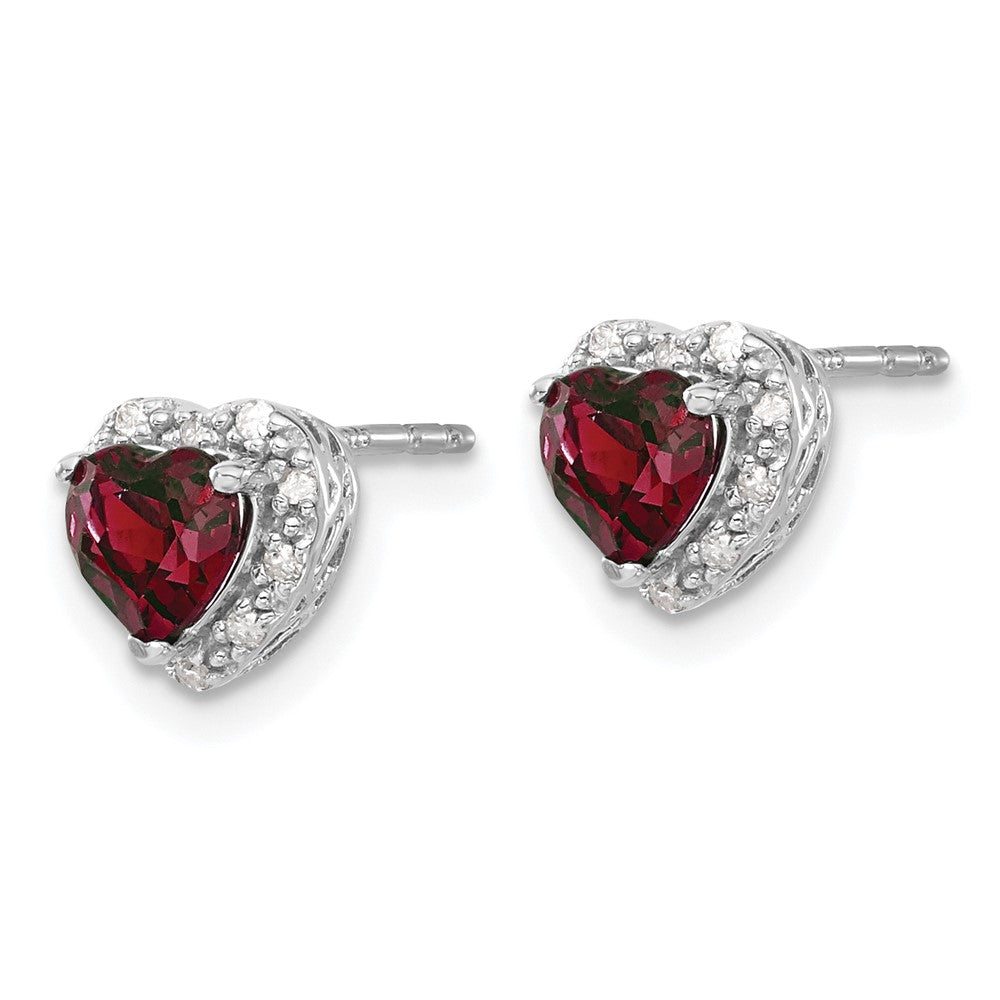 14k White Gold 1/10 Ct. Lab Grown Diamond VS/SI+ G+ and Created Ruby Complete Heart Halo Post Earrings