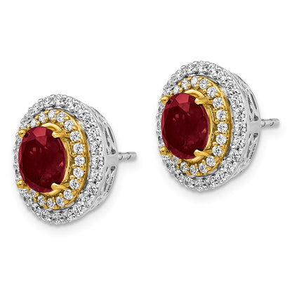 14K Two-Tone Lab Grown VS/SI+ G+ Diamond & Created Ruby Earrings