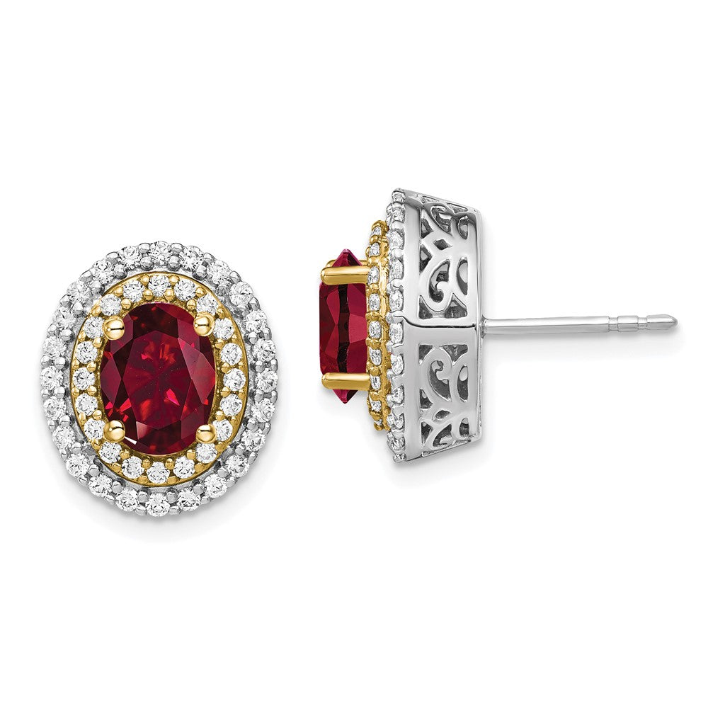 14K Two-Tone Lab Grown VS/SI+ G+ Diamond & Created Ruby Earrings