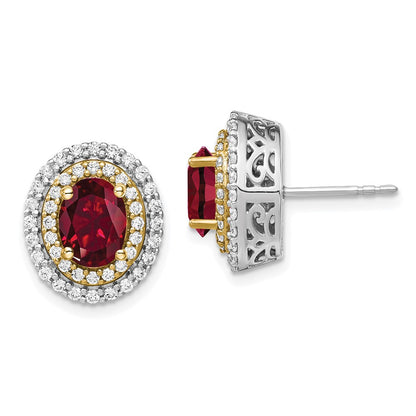 14K Two-Tone Lab Grown VS/SI+ G+ Diamond & Created Ruby Earrings