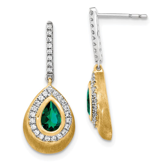 14K Two-tone Lab Grown VS/SI FGH Diamond and Created Emerald Earrings