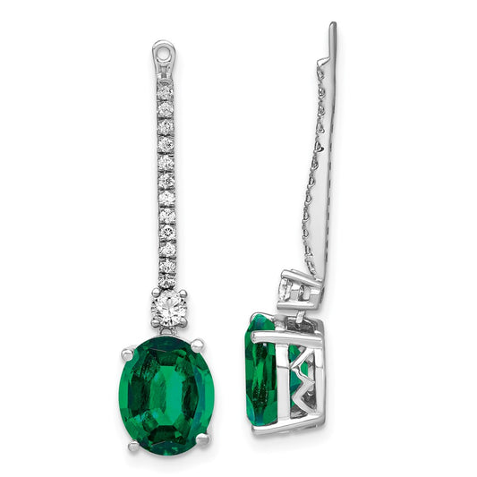 14K White Gold Lab Grown VS/SI+ G+ Diamond & Created Emerald Earring Jackets