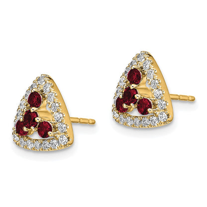 14k Yellow Gold 3/8 Ct. Lab Grown Diamond VS/SI+ G+ and Created Ruby Triangle Post Earrings