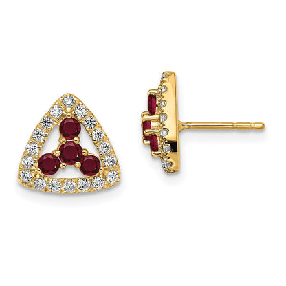 14k Yellow Gold 3/8 Ct. Lab Grown Diamond VS/SI+ G+ and Created Ruby Triangle Post Earrings