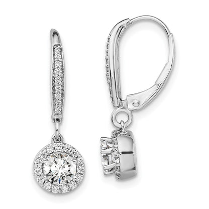 14k White Gold 1 Ct. Lab Grown Diamond VS/SI+ G+ Round Halo Drop Leverback Earrings