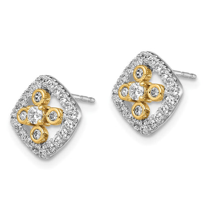 14K Two-Tone Lab Grown Diamond VS/SI+ G+ Fancy Square Post Earrings