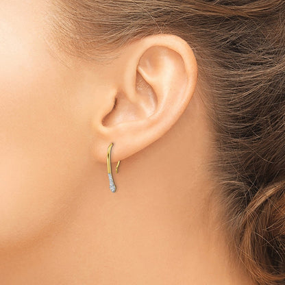 10K Yellow Gold Polished Diamond Drop Wire Earrings