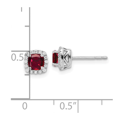 10k White Gold 1/10 Ct. Lab Grown Diamond VS/SI+ G+ and Created Ruby Square Halo Post Earrings