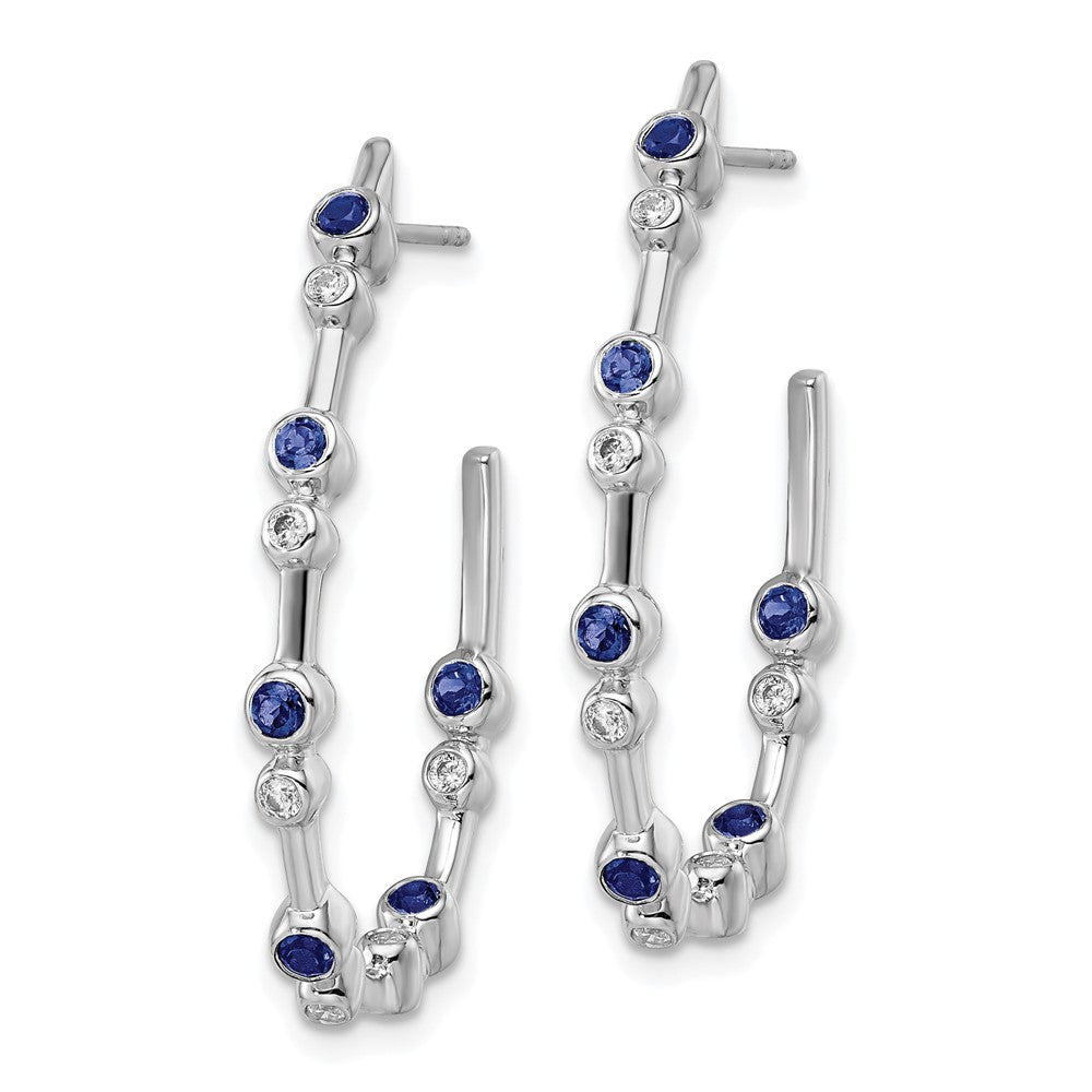 14K White Gold True Origin 1/5 Carat Lab Grown Diamond Vs Def And Blue Sapphire Post Hoop Earrings
