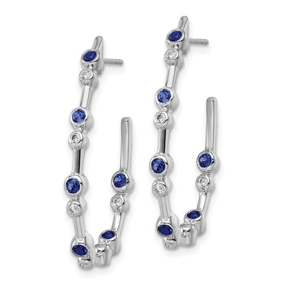 14K White Gold True Origin 1/5 Carat Lab Grown Diamond Vs Def And Blue Sapphire Post Hoop Earrings