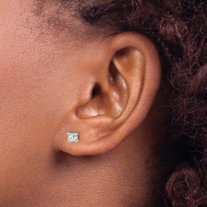 14K White Gold 1/2 Ctw Certified Lab Grown Diamond Vs+ F+ Cushion 4 Prong Heavy Wt. Stud Earrings
