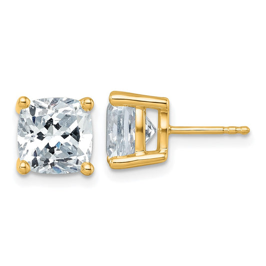 14K Yellow Gold 6 Ctw Lab Grown Diamond Vs+ F+ Cushion 4 Prong Heavy Wt. Stud Earrings