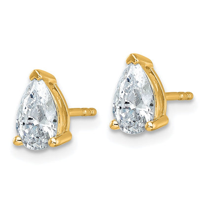 14K Yellow Gold 1 1/2 Carat Lab Grown Diamond Vs+ F+ Complete Pear Three Prong Stud Earrings