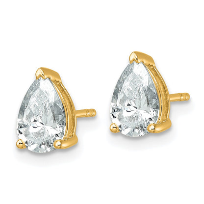 14K Yellow Gold 2 Carat Lab Grown Diamond Vs+ F+ Complete Pear Three Prong Stud Earrings