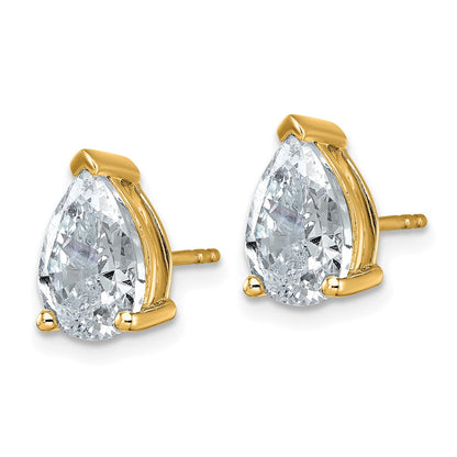 14K Yellow Gold 4 Carat Lab Grown Diamond Vs+ F+ Complete Pear Three Prong Stud Earrings