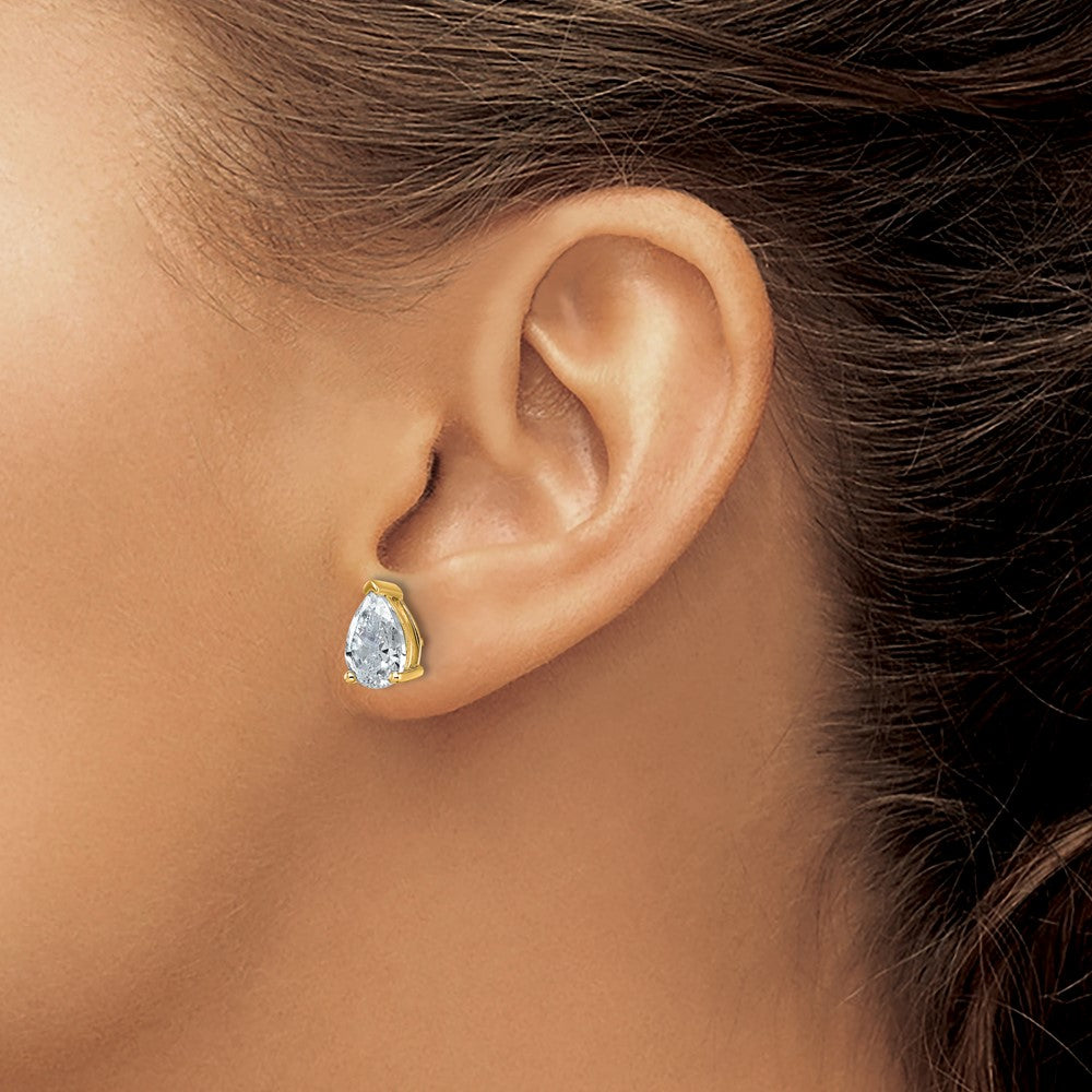 14K Yellow Gold 4 Carat Lab Grown Diamond Vs+ F+ Complete Pear Three Prong Stud Earrings