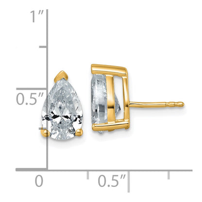 14K Yellow Gold 4 Carat Lab Grown Diamond Vs+ F+ Complete Pear Three Prong Stud Earrings