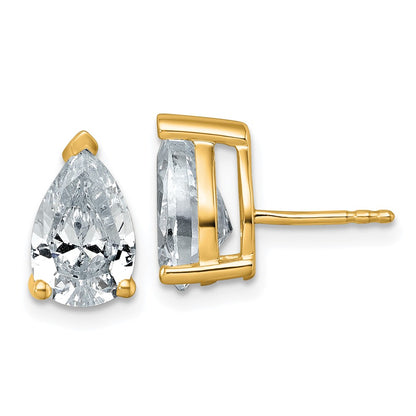 14K Yellow Gold 4 Carat Lab Grown Diamond Vs+ F+ Complete Pear Three Prong Stud Earrings