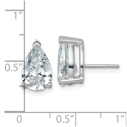 14K White Gold 6 Carat Lab Grown Diamond Vs+ F+ Complete Pear Three Prong Stud Earrings