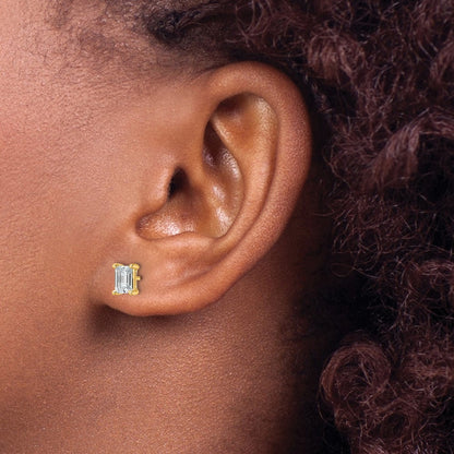 14K Yellow Gold 1 1/2 Ctw Lab Grown Diamond Vs+ F+ Emerald 4 Prong Heavy Wt. Stud Earrings