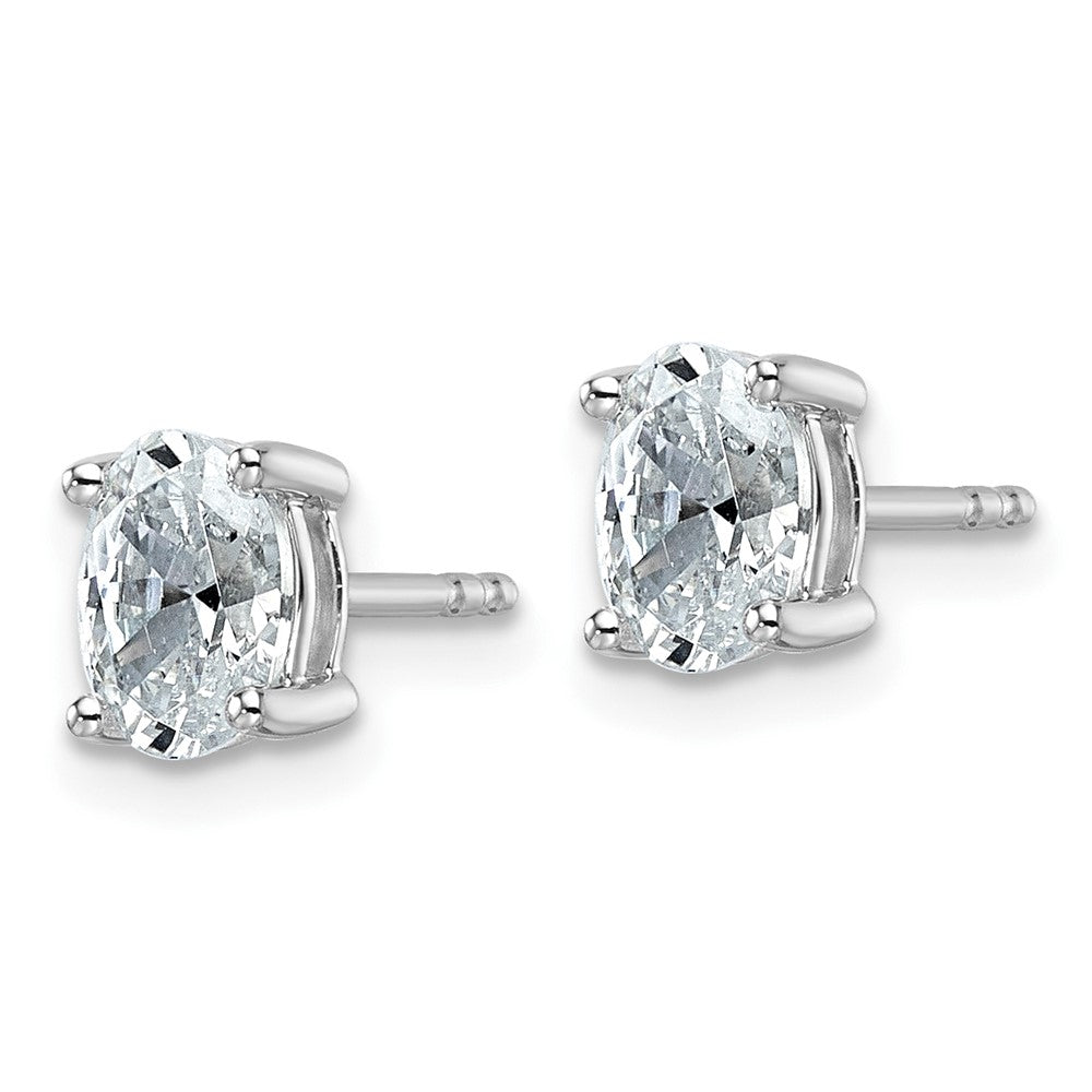 14K White Gold 1 Carat Lab Grown Diamond Vs+ F+ Complete Oval Four Prong Stud Earrings