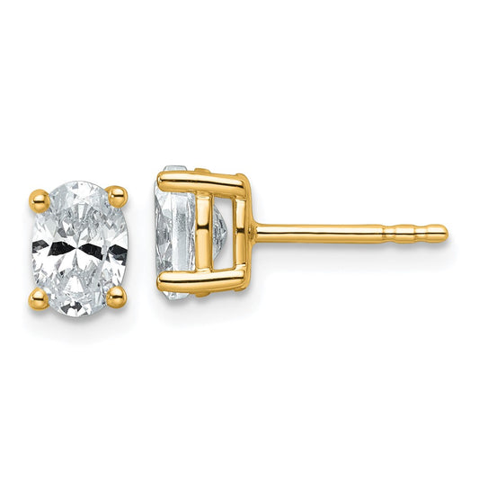 14K Yellow Gold 1 Carat Certified Lab Grown Diamond Vs+ F+ Complete Oval Four Prong Stud Earrings