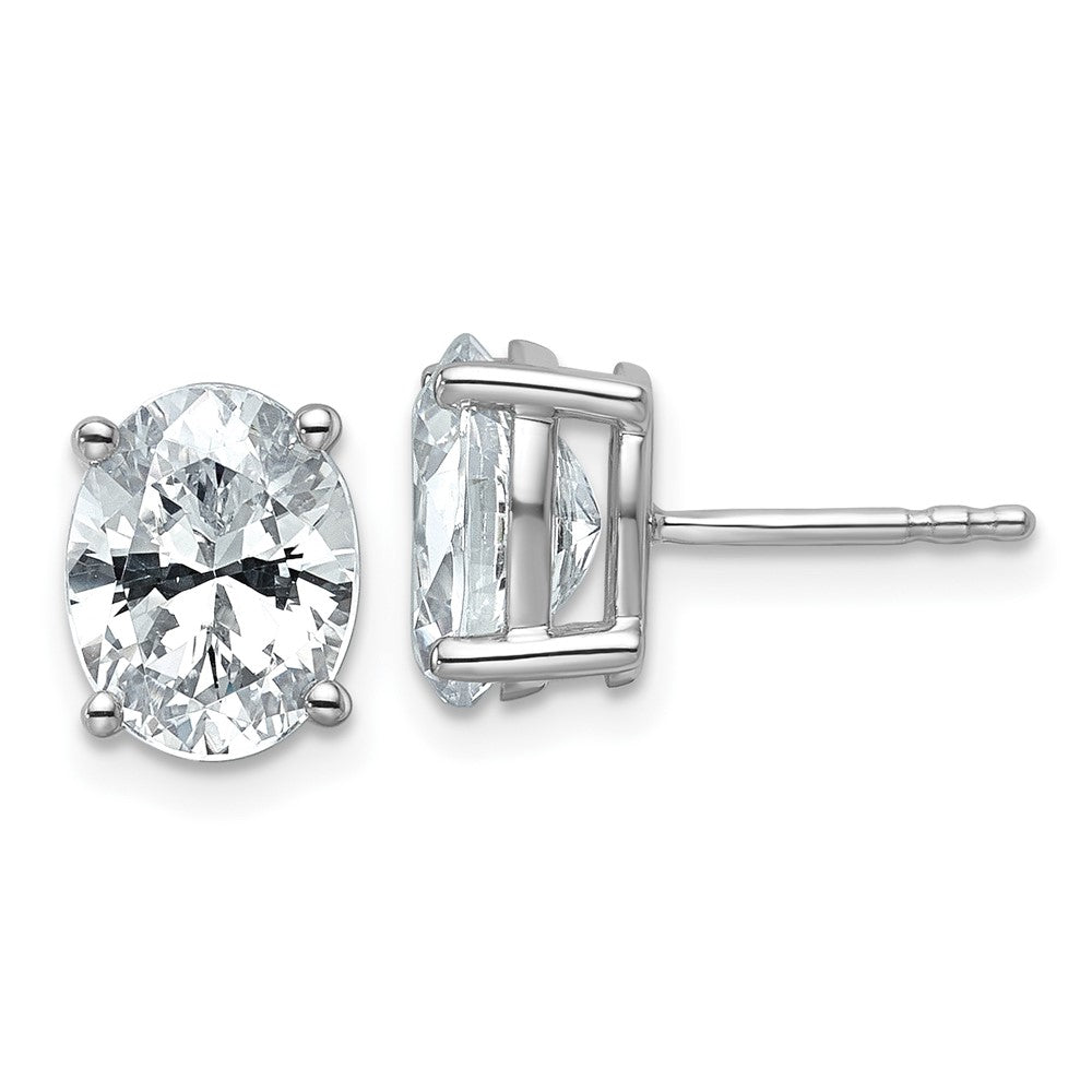 14K White Gold 3 Carat Lab Grown Diamond Vs+ F+ Complete Oval Four Prong Stud Earrings