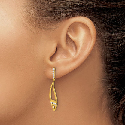 14k Yellow Gold Lab Grown Diamond VS/SI+ G+ Curved Post Dangle Earrings