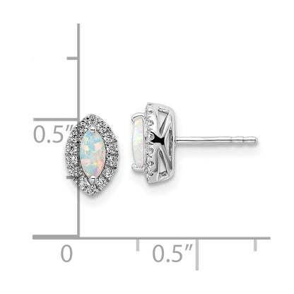 14k White Gold 1/5 Ct. Lab Grown Diamond VS/SI+ G+ and Lab Created Opal October Birthstone Post Earrings