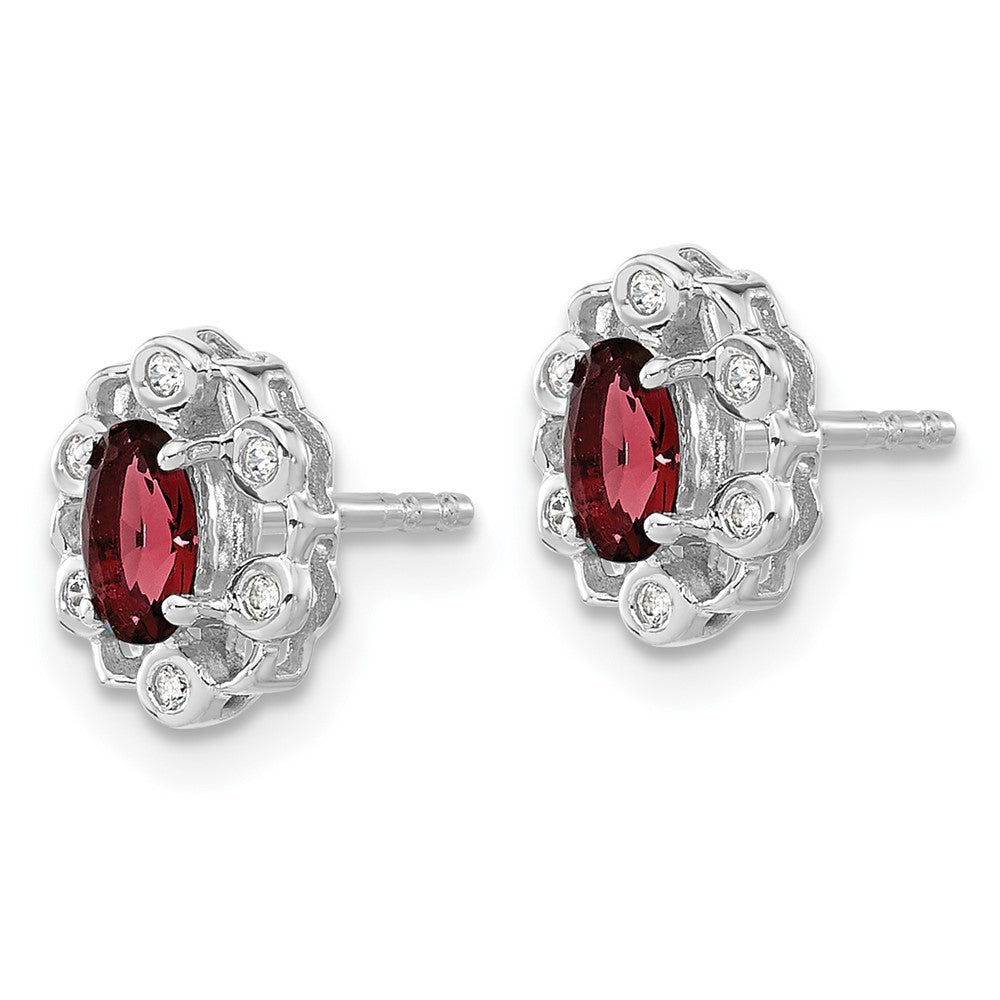14k White Gold 1/20 Ct. Lab Grown Diamond VS/SI+ G+ and Oval Created Ruby Halo Post Earrings