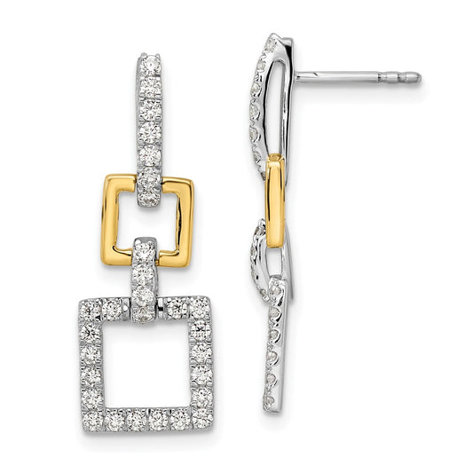 14k Two-Tone 3/4 Ct. Lab Grown Diamond VS/SI+ G+ Square Dangle Post Earrings