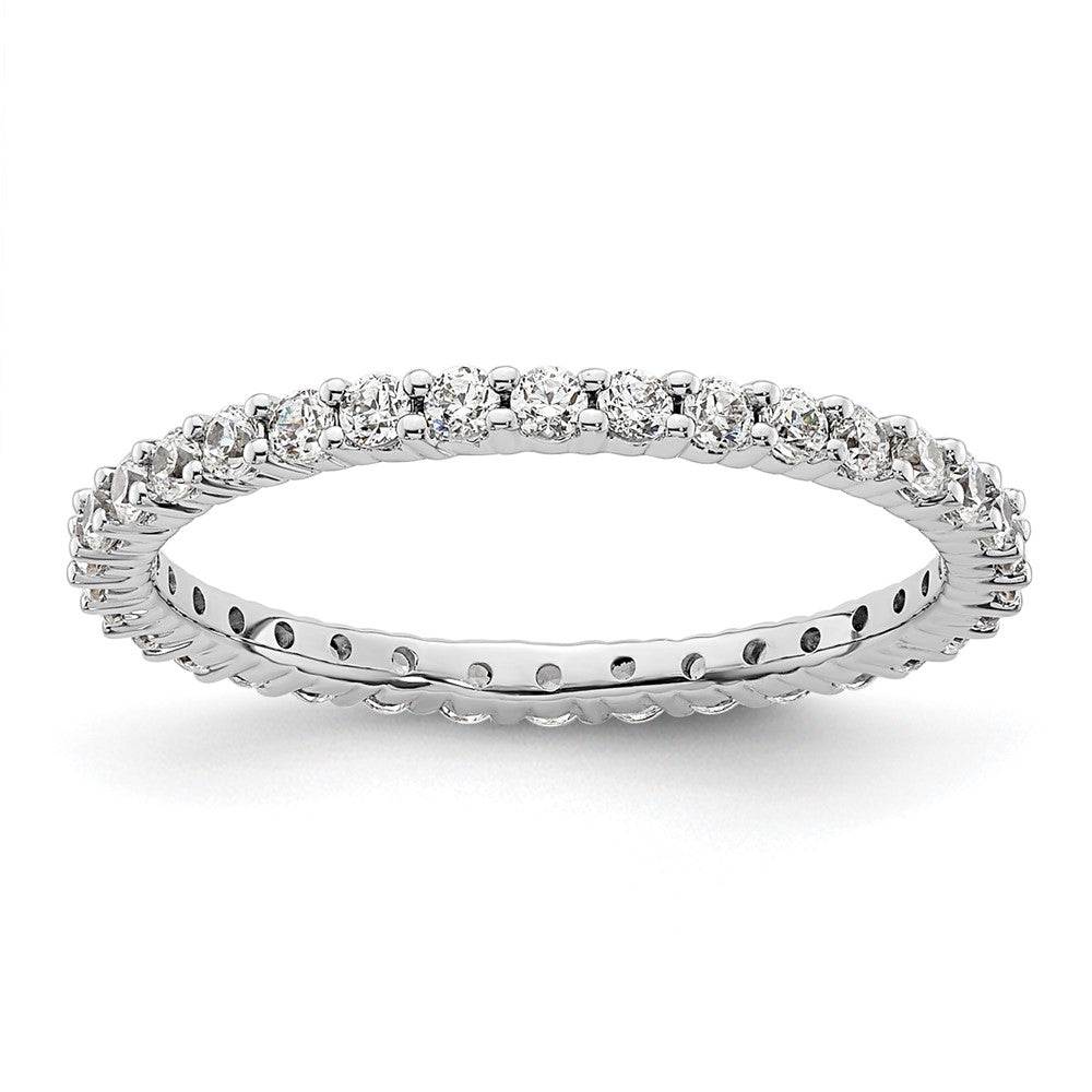 Solid Real 14k White Gold Polished Shared Prong 1/2ct CZ Eternity Wedding Band Ring