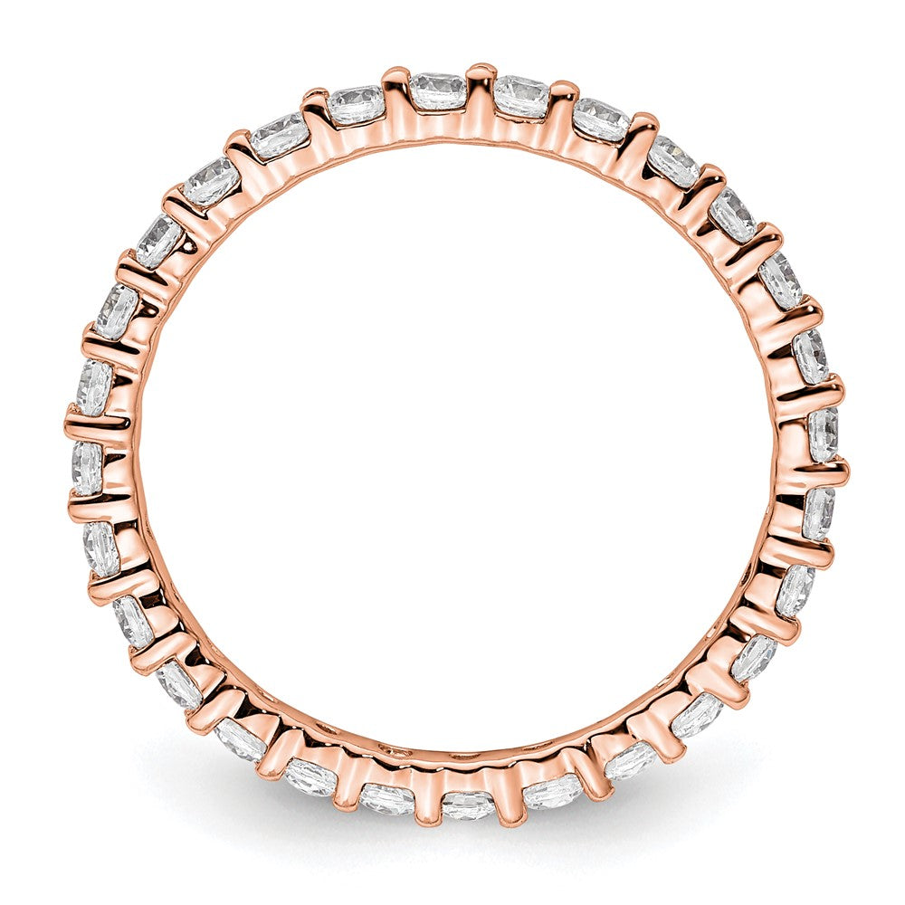 Solid Real 14k Rose Gold Polished shared Prong 1ct CZ Eternity Wedding Band Ring